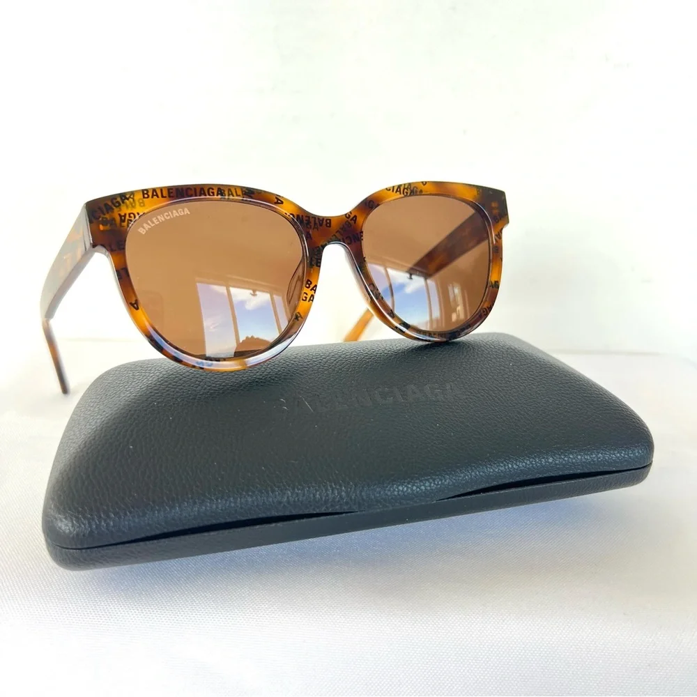 BALENCIAGA BB0077SK Brown Lens Cat Eye Shape Dark Havana Frame Sunglasses NWB #2